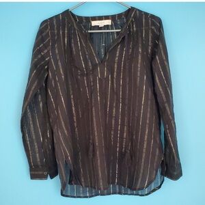 Ann Taylor (LOFT) XL Black Striped SplitNeck Tunic